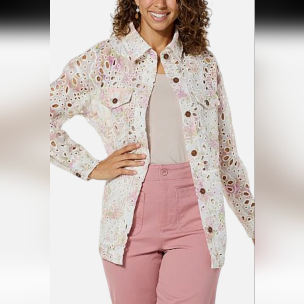 NWT Kathy ireland Women's Victorian Eyelet Shirt Jacket Floral